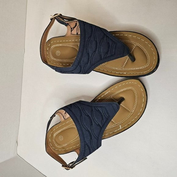 Women Blue Sandals Summer Slippers Open Toe Shoes Size 42 Slope Heel - Picture 8 of 12